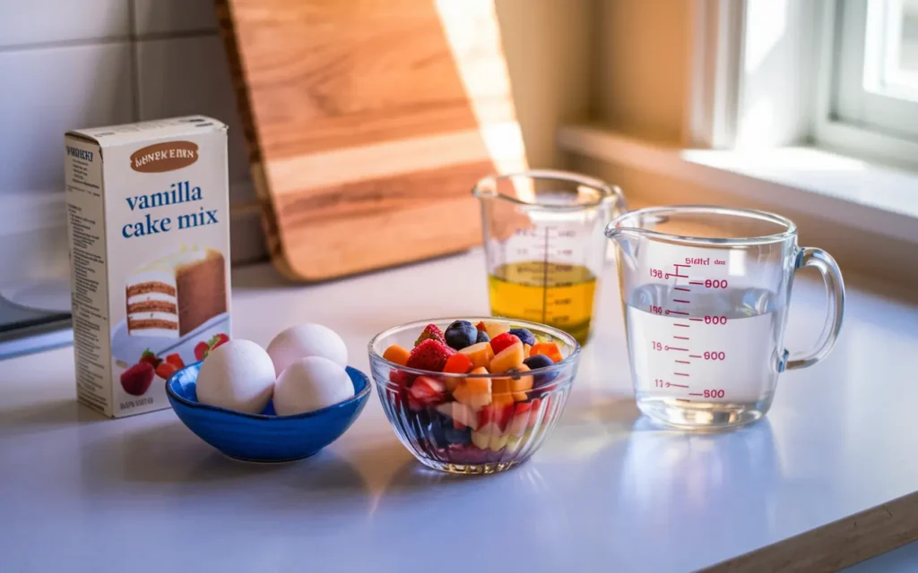 Ingredients for Cake Mix Fruit and Eggs