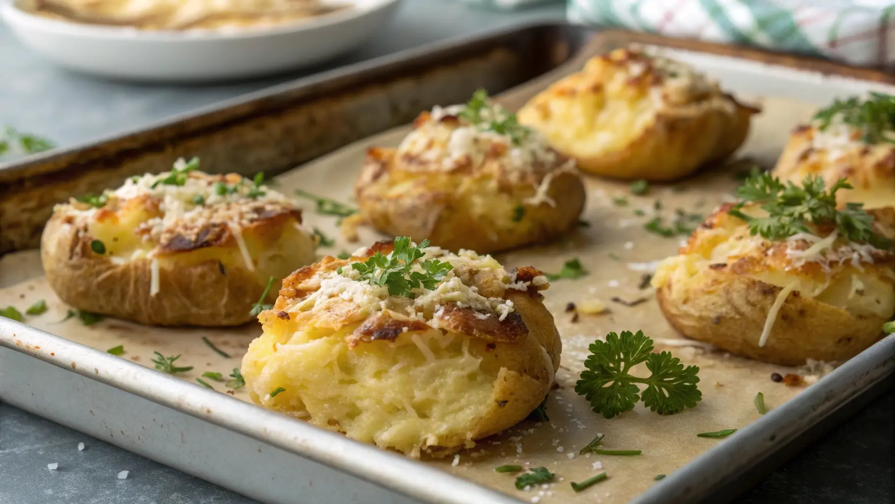 golden Parmesan smashed potatoes